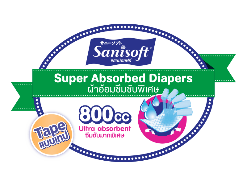 sanisoft แซนนิซอฟท์ ผ้าอ้อมผู้ใหญ่ แบบเทป Sanisoft Super Absorbed Diapers Tape L 8ps