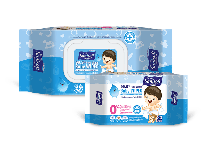 sanisoft แซนนิซอฟท์ ผ้าเปียก wipes Baby Wipes 99.9% Pure Water 20 - 80ps