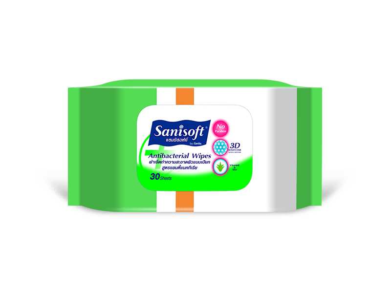 sanisoft แซนนิซอฟท์ ผ้าเปียก wipes Sanisoft Antibacterial Wipes 30ps