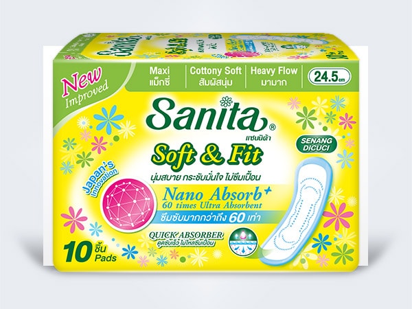 sanita แซนนิต้า sanitary pads ผ้าอนามัย day Soft&Fit Maxi 24.5cm 10ps