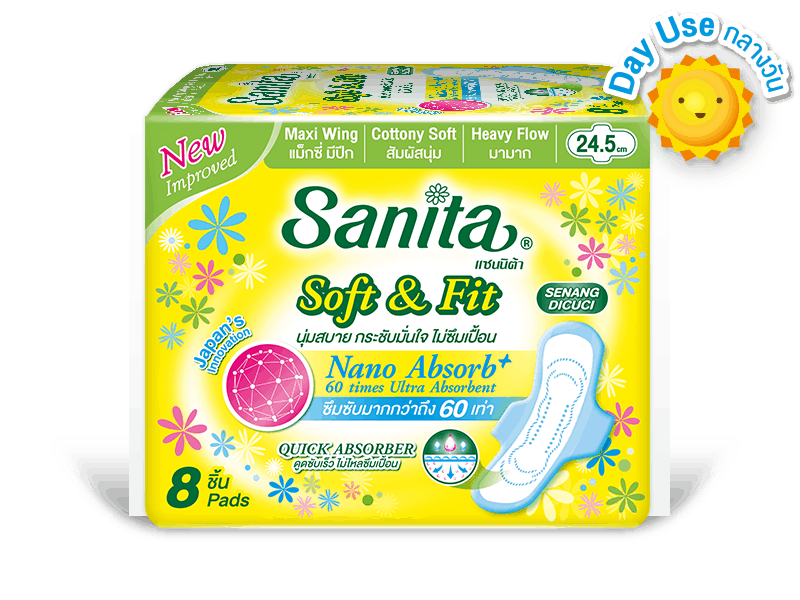 sanita แซนนิต้า sanitary pads ผ้าอนามัย day Soft&Fit Maxi Wing 24.5cm 8ps