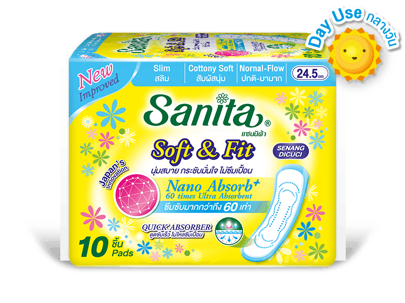 day-03_Soft&Fit-Slim-24.5cm-10ps_01 sanita แซนนิต้า sanitary pads ผ้าอนามัย day Soft&Fit Slim 24.5cm 10ps