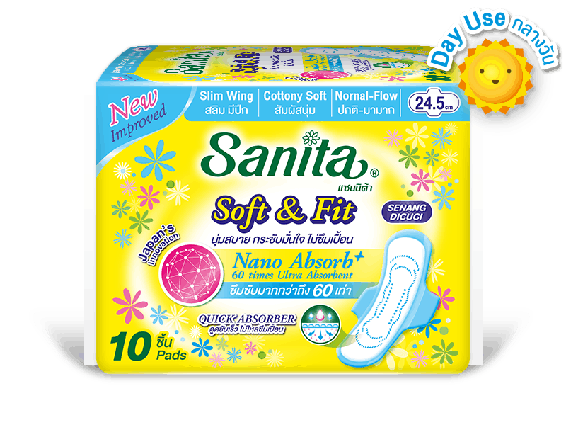 day-04_Soft&Fit-SlimWing-24.5cm-10ps_01 sanita แซนนิต้า sanitary pads ผ้าอนามัย day Soft&Fit Slim Wing 24.5cm 10ps