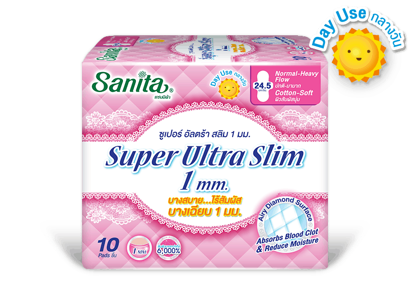 sanita แซนนิต้า sanitary pads ผ้าอนามัย Cottony Super Ultra Slim 1 mm 24.5cm 10ps