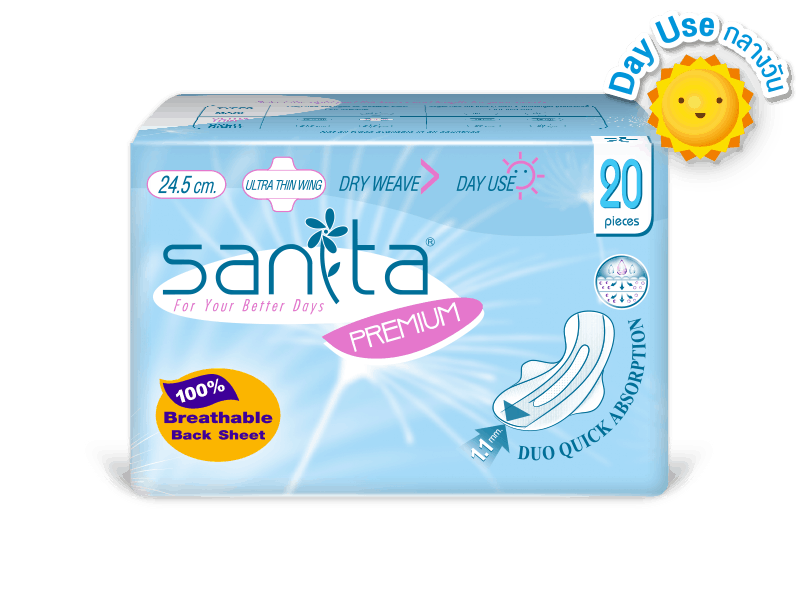 sanita แซนนิต้า sanitary pads ผ้าอนามัย Premium Dry Weave Ultra Thin Wing 24.5cm 20ps