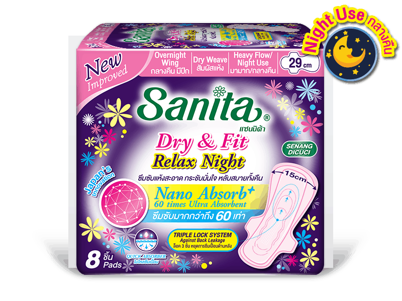 sanita แซนนิต้า sanitary pads ผ้าอนามัย night Dry&Fit Relax Night 29cm 8ps
