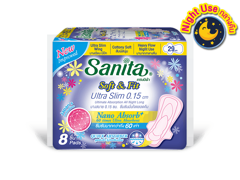 night-05_Soft&Fit-UltraSlim0.15cm-29cm-8ps_01 sanita แซนนิต้า sanitary pads ผ้าอนามัย night Soft&Fit Ultra Slim 0.15cm 29cm 8ps