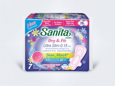 sanita แซนนิต้า sanitary pads ผ้าอนามัย night Dry&Fit Ultra Slim 0.15cm 29cm 7ps