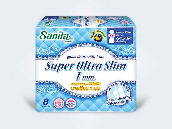 sanita แซนนิต้า sanitary pads ผ้าอนามัย Super Ultra Slim 1 mm Cottony 29cm 8ps