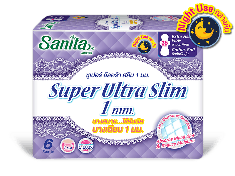 sanita แซนนิต้า sanitary pads ผ้าอนามัย Super Ultra Slim 1 mm Cottony 35cm 6ps