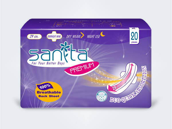 sanita แซนนิต้า sanitary pads ผ้าอนามัย Premium Dry Weave Overnight Wing 29cm 20ps