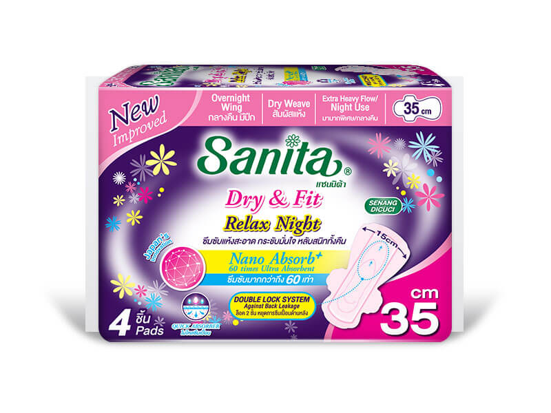 Sanita Dry & Fit Relax Night 35 cm - ขนาดบรรจุ 4 ชิ้น