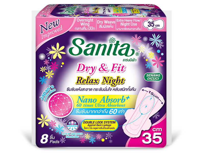 Sanita Dry & Fit Relax Night 35 cm - ขนาดบรรจุ 8 ชิ้น
