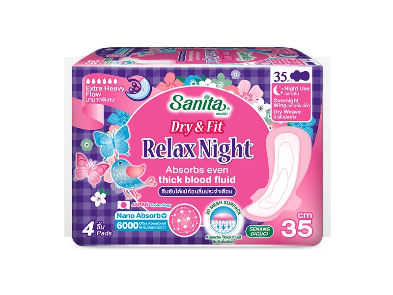 Sanita Dry & Fit Relax Night 35 cm - ขนาดบรรจุ 4 ชิ้น