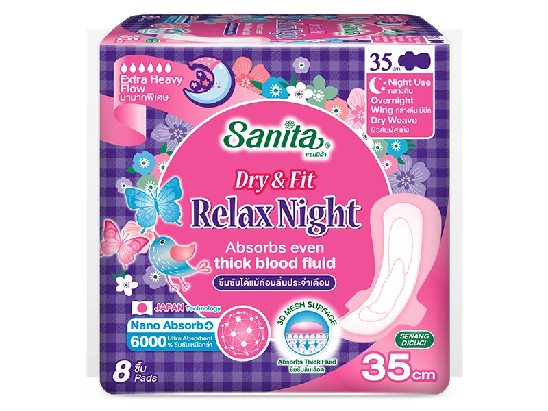Sanita Dry & Fit Relax Night 35 cm - ขนาดบรรจุ 8 ชิ้น
