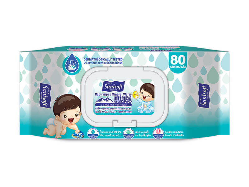 Sanisoft Baby Wipes 99.9% Mineral Water - ขนาดบรรจุ 80 แผ่น